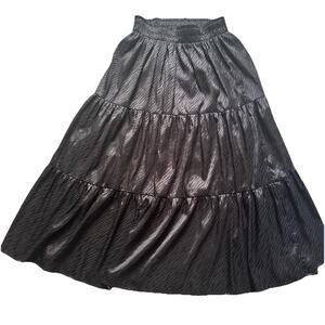 Entro Tiered Ruffle Skirt Black Jaquard Stripe Print Small